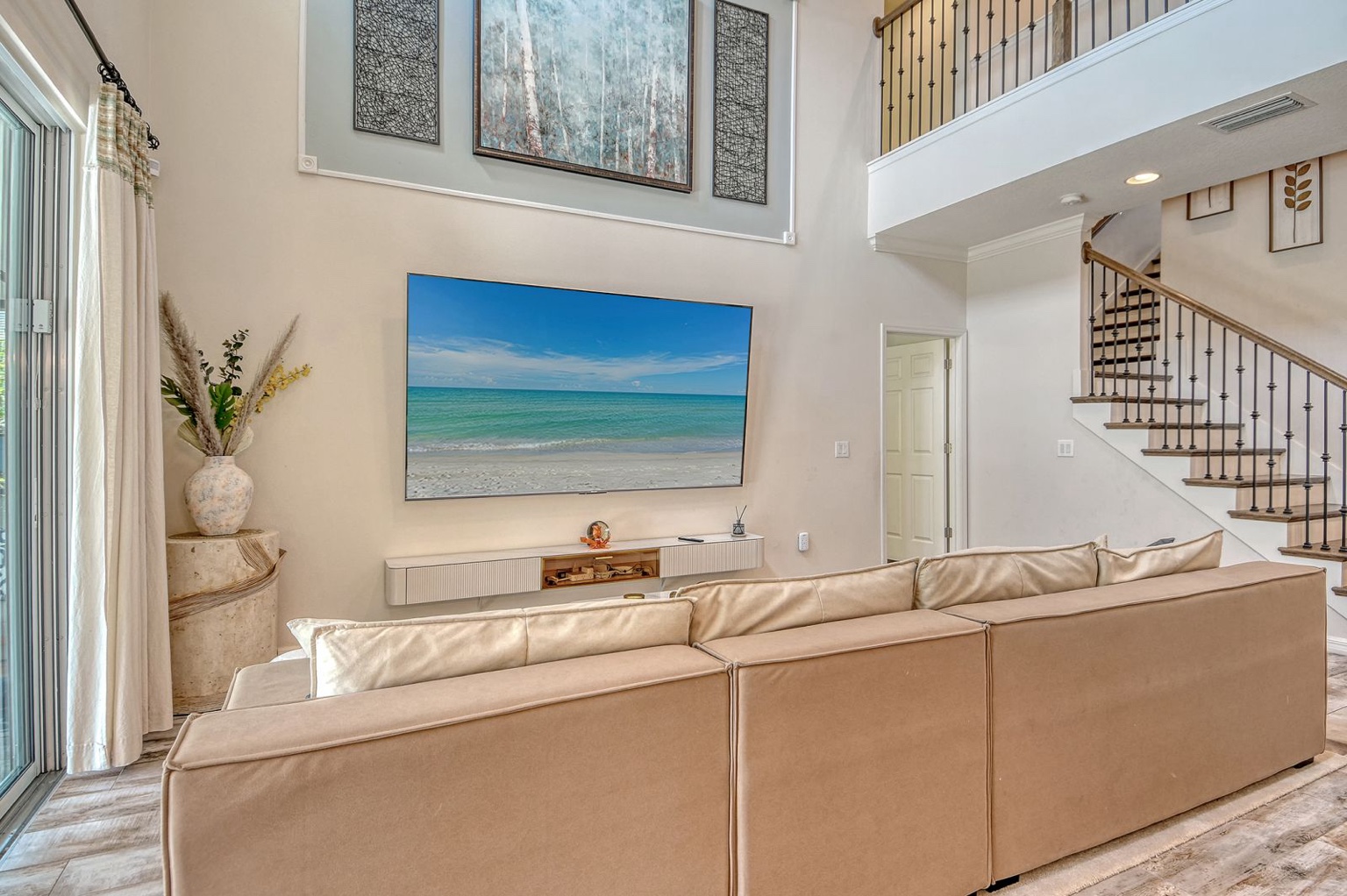 The bright living space inside the Sarasota retreat home